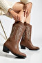Cowboy Brown Leather Boots Women's Western Stitching Detailed Medium Thick Heeled
