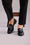 Women's Black Loafer Moccasin Casual Silver Color Buckle Casual Shoes
