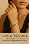 Elegant Women's Bracelet with Gold Flower Pattern on Green Enamel Vintage Special Design