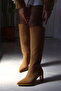 Stylish Heeled Below-The-Knee Pointed Toe Zippered Suede Women's Boots - 4