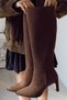Stylish Heeled Below-The-Knee Pointed Toe Zippered Suede Women's Boots Bitter Brown Suede