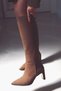 Stylish Heeled Below-The-Knee Pointed Toe Zippered Suede Women's Boots Bitter Brown Suede - 2