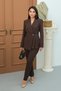 Women's Two-Piece Blazer Jacket and Pants Set with Pleat and Button Detail, Straight Leg - 2