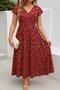 Women's Short Sleeve Double Breasted Lapel Elastic Waist Flower Print Chic Summer Dress