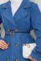Women's Double Breasted Collar Belted Denim Trench Coat - 7