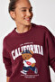 Teddy Bear Embroidered Printed Oversized Knitted Sweatshirt Lmc0074 Burgundy