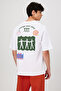 Oversize Fit White T-Shirt with Front & Back Print - Casual Streetwear - 2