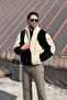 Color-Blocked Casual Winter-Spring Plush Jacket with Waist and Cuff Ribbing 2460 - 6