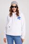 Women's Oversize Wide Cut Cotton Soft Textured Printed White Hooded Sweatshirt with Fleece Inside - 5