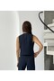 Navy Blue Striped Pocket Detail Women's Vest - 2