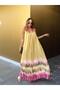 Women's Floral Patterned Yellow Dress with Rope Straps