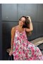 Women's Floral Patterned Pink Dress with Rope Straps - 5