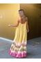Women's Floral Patterned Yellow Dress with Rope Straps - 4