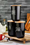 Set of 3 Acrylic (Plastic) Tea/Sugar/Coffee Jars with Wooden Vacuum Lids and Transfer Labels, 900ml - 2