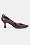 Women's Burgundy Patent Leather Genuine Natural Leather 33-34-35-41-42-43 Number Leopard Patterned Thin Heel Shoes - 5