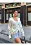 Women's Cream Buttoned Pocket Premium Knitted Cardigan - 5
