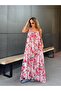 Women's Floral Patterned Pink Dress with Rope Straps