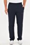 Men's Cotton Zippered Pocket Striped Sweatpants Navy Blue 19218-L - 4