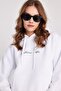 Women's Oversize Wide Cut Cotton Soft Textured Printed White Hooded Sweatshirt with Fleece Inside - 2