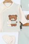 Cotton Newborn Teddy Bear Embroidered Striped Baby 5-Piece Bodysuit Set with Booties - Hospital Release Water Green - 3