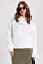 Women's Oversize Wide Cut Cotton Soft Textured Printed White Hooded Sweatshirt with Fleece Inside