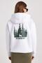 Women's Oversize Wide Cut Cotton Soft Textured Printed White Hooded Sweatshirt with Fleece Inside - 7