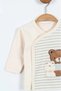 Cotton Newborn Teddy Bear Embroidered Striped Baby 5-Piece Bodysuit Set with Booties - Hospital Release Water Green - 2