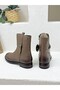 2552701K Khaki Leather Midi Boots with Buckle Detail for Women - 5