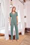 Women's Lace Short Sleeve V-Neck Pajama Set 25106 - 4