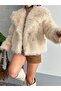 Women's Beige Lined O Oversized Premium Fur Mazelf by Eli̇f Türkan - 7
