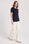 Women's Slim Fit 100% Cotton Soft Textured Navy Blue V-Neck T-Shirt Blouse - 4