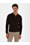Dark Brown Slim Fit Polo Neck Basic Knitwear Sweater 50315405-Vr084