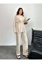 Modal Fabric Set with Lace-Up Waist Draped Top and Wide-Leg Pants 3002 - Beige - 3
