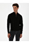 Black Slim Fit Stand Collar Zippered Knitwear Sweater 50315752-Vr046