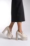 Women's High Heel Loafer 00122003 Beige