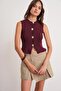 6962 Women's Gold Buttoned Knitwear Vest Claret Red - 4
