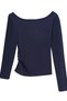Navy Blue Women's Off Shoulder Boat Neck Slim Fit Long Sleeve T-Shirt - 6