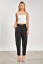 Women's Belted Carrot Fabric Trousers - Black