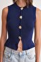 6962 Women's Gold Buttoned Knitwear Vest Navy Blue - 6