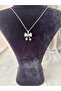 Silver Color Steel Necklace with Stone Bow and Rose Pendant - 3