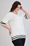 Women's Plus Size Wave Border-Detail Three-Quarter Sleeve Stretch Viscose Blouse with Side Slits - 4