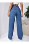 Cante Women's Medium Blue Loose Lycra High Waist Wide Leg Denim Pants Palazzo Jeans - 4