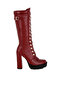 Women Burgundy Cushion Collared Lace Up Boots
