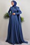 Alaz Satin Rose Evening Dress Indigo - 4