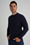Trist Star Men's Navy Blue Checked Hair Braided Circular Neck Wool Sweater Trist-5347 - 4