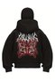 Oversized Zippered Black Unisex Hooded Cardigan with Mask Detail