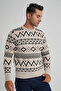 Trist Star Men's Beige Jacquard Patterned Cycling Collar Christmas Wool Sweater Trist-5348 - 5