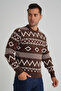 Trist Star Men's Brown Jacquard Patterned Cycling Collar Christmas Wool Sweater Trist-5348 - 5