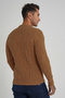 Trist Star Men's Mustard Checked Hair Braided Cycling Collar Wool Sweater Trist-5347 - 3