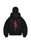 Oversized Zippered Black Unisex Hooded Cardigan with Mask Detail